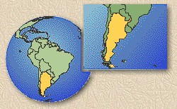 Location of Argentina on map of the world